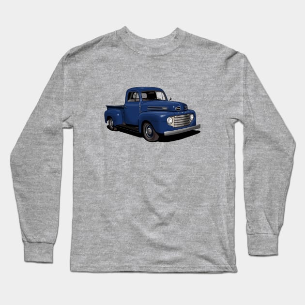 1950 Ford F1 Pickup Truck in dark blue Long Sleeve T-Shirt by candcretro
